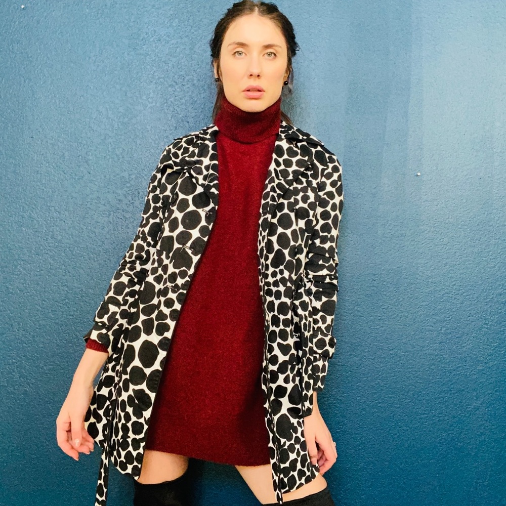 Black White Fitted Belted Trench Coat Chic Fashion